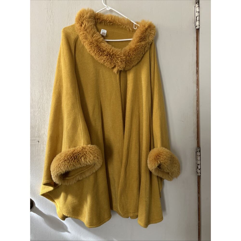 Mintee 16 Faux Fur Fringe Cardigan Long 1XL Canary Yellow Fuzzy